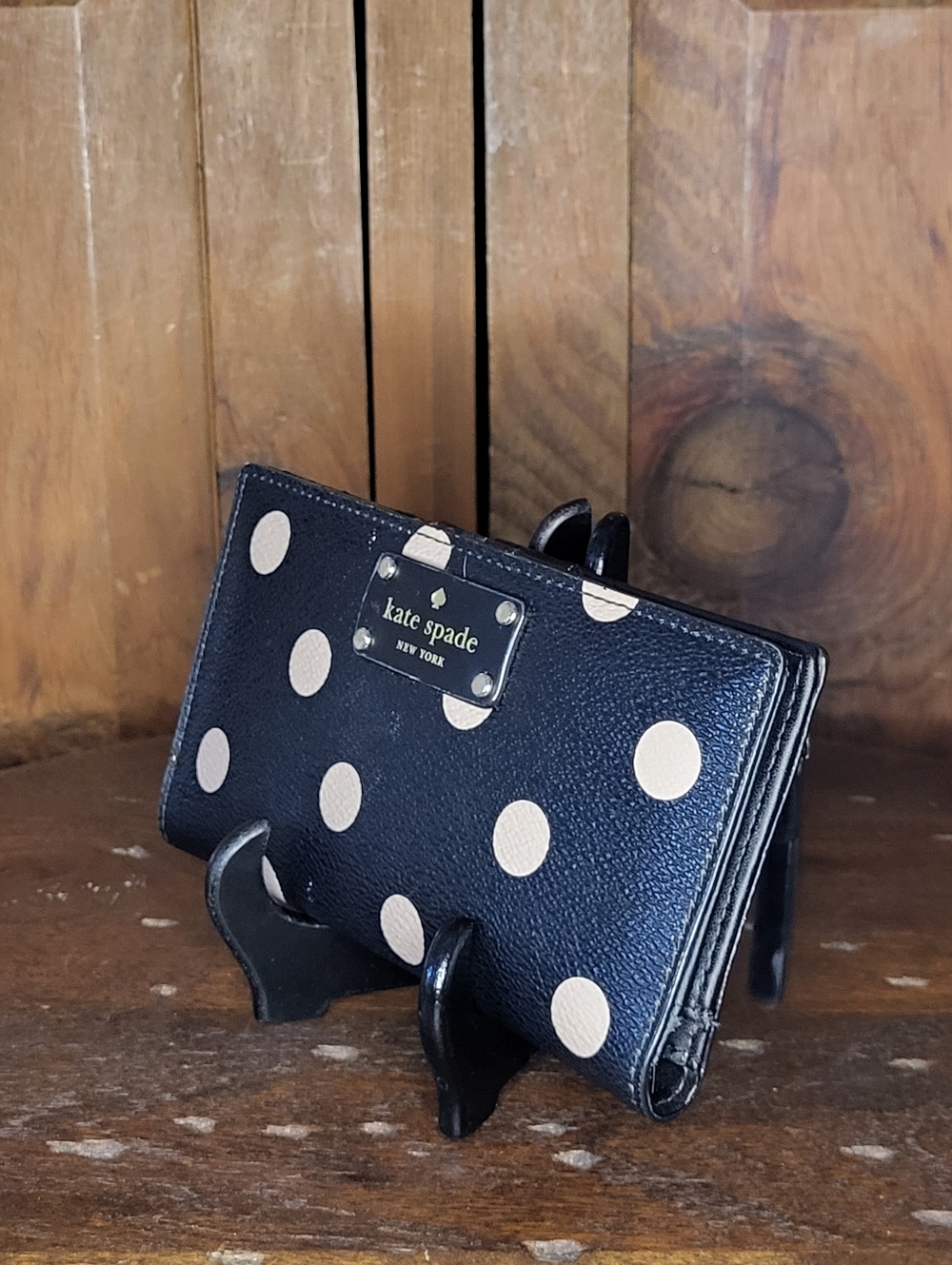 kate spade black wallet with cream polka dots - Picture 8 of 16